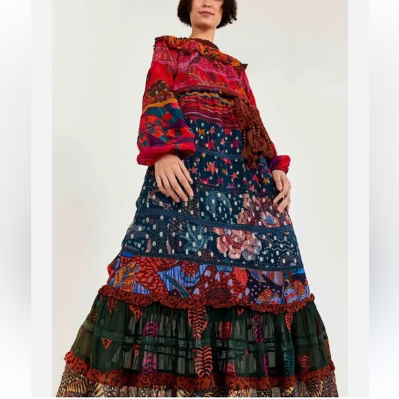 FARM Rio Dresses & Skirts - FARM RIO Mixed Prints Layered Maxi Dress Floral Leopard Tie Size Medium M *